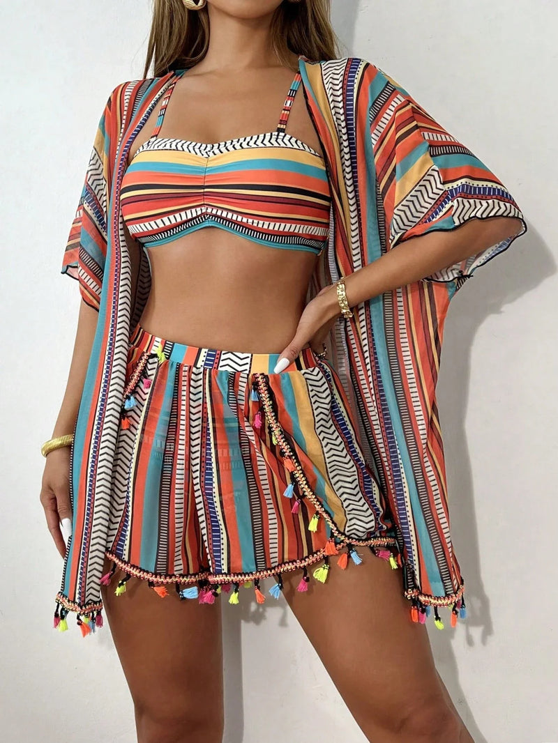 Conjunto Biquíni 4 Peças Tropical Romana (Biquini + Saída + Saia)