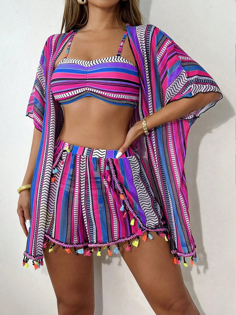 Conjunto Biquíni 4 Peças Tropical Romana (Biquini + Saída + Saia)
