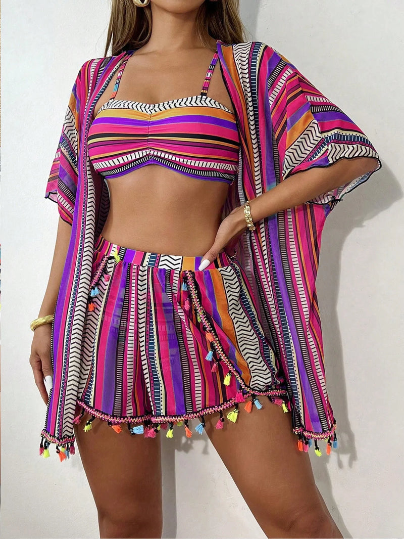 Conjunto Biquíni 4 Peças Tropical Romana (Biquini + Saída + Saia)