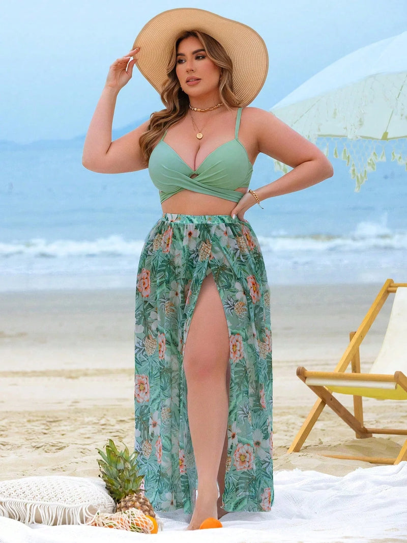 Conjunto de Biquíni 3 Peças Plus Size Samira + Protetor Solar