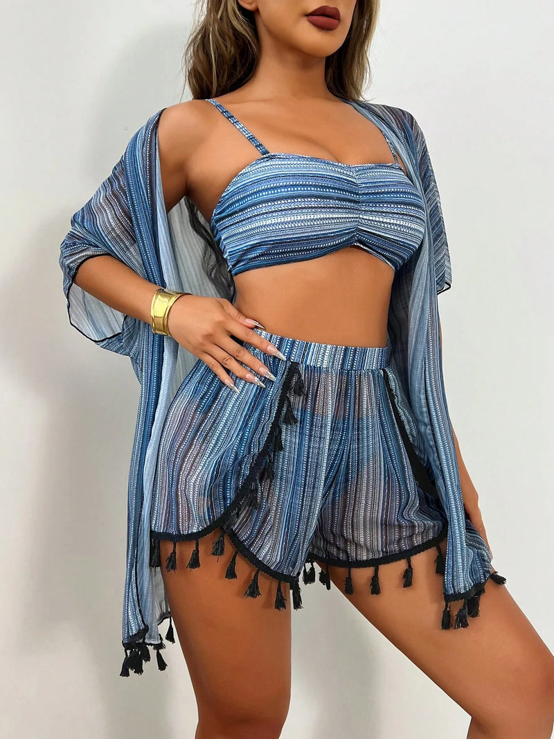 Conjunto Biquíni 4 Peças Tropical Romana (Biquini + Saída + Saia)