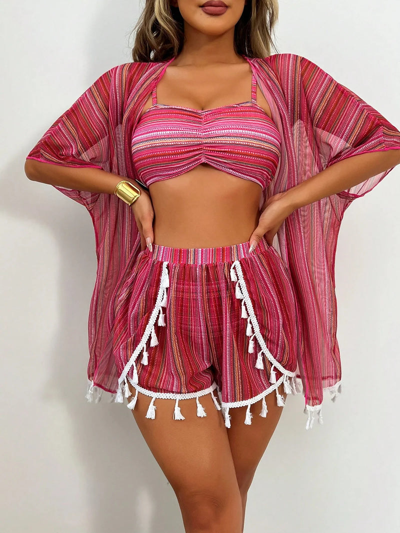 Conjunto Biquíni 4 Peças Tropical Romana (Biquini + Saída + Saia)