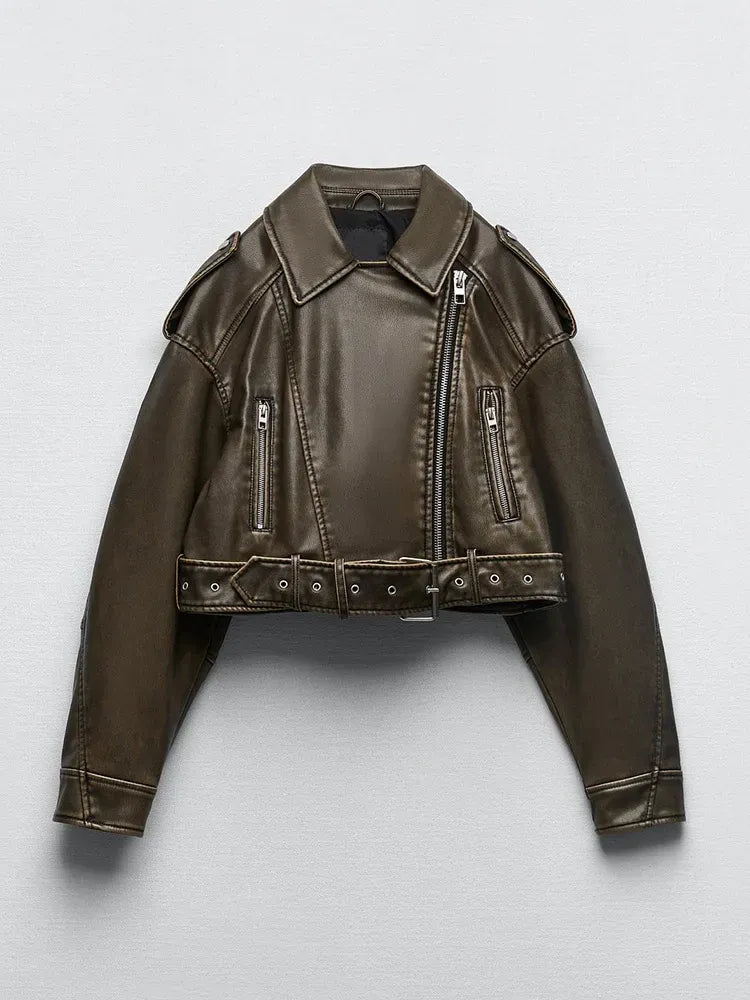 Jaqueta Feminina de Couro Glam Army Europa