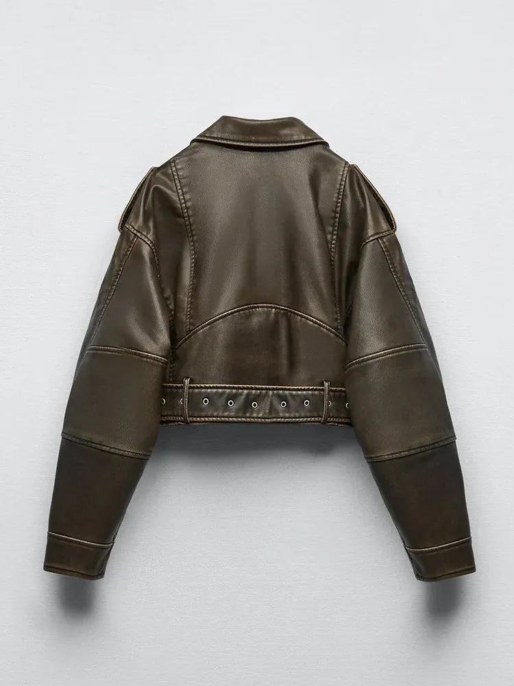 Jaqueta Feminina de Couro Glam Army Europa