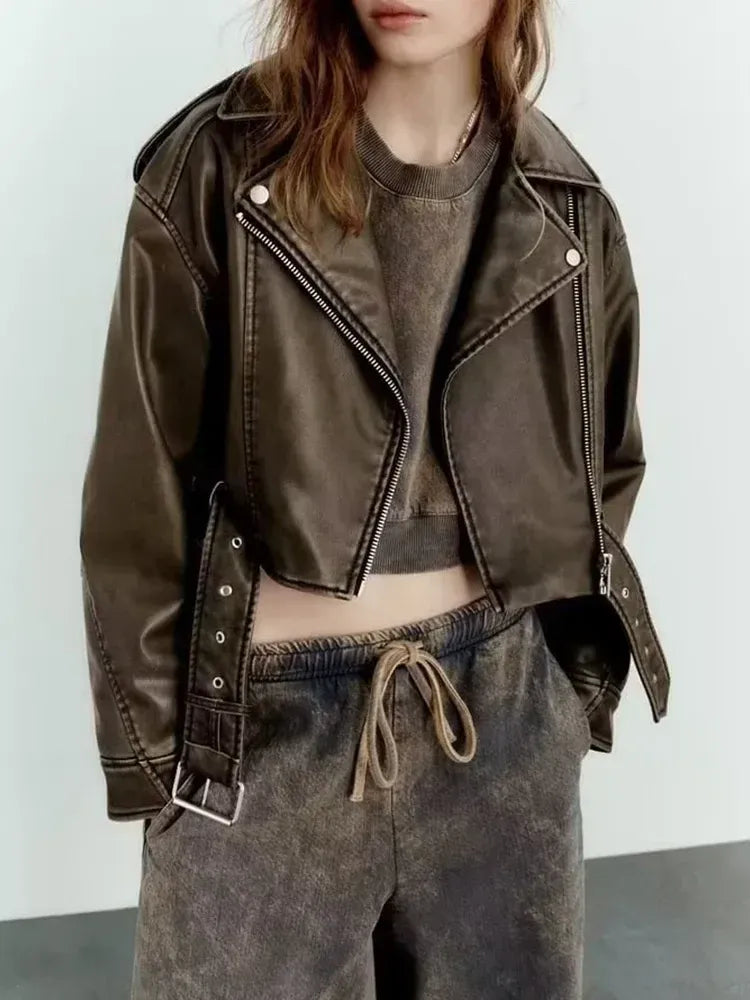 Jaqueta Feminina de Couro Glam Army Europa