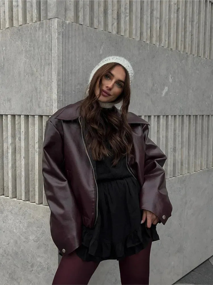 Jaqueta de Couro Feminina de Inverno EuroPro