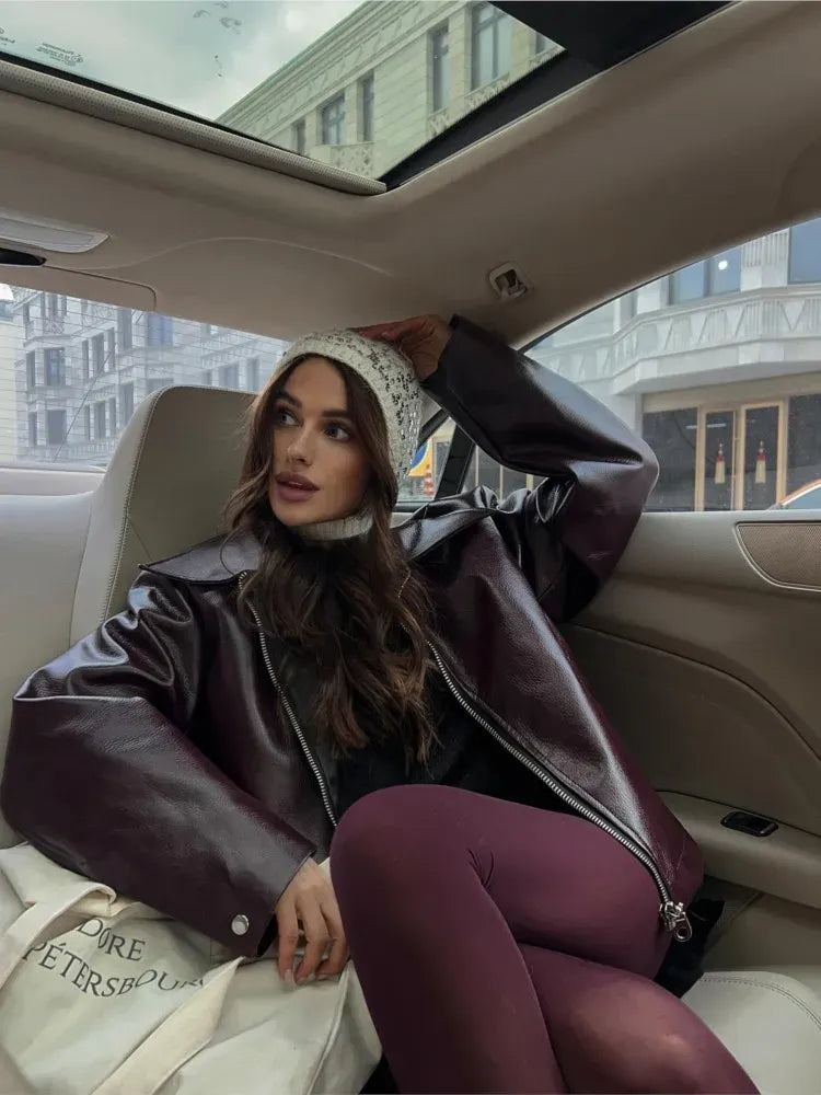 Jaqueta de Couro Feminina de Inverno EuroPro