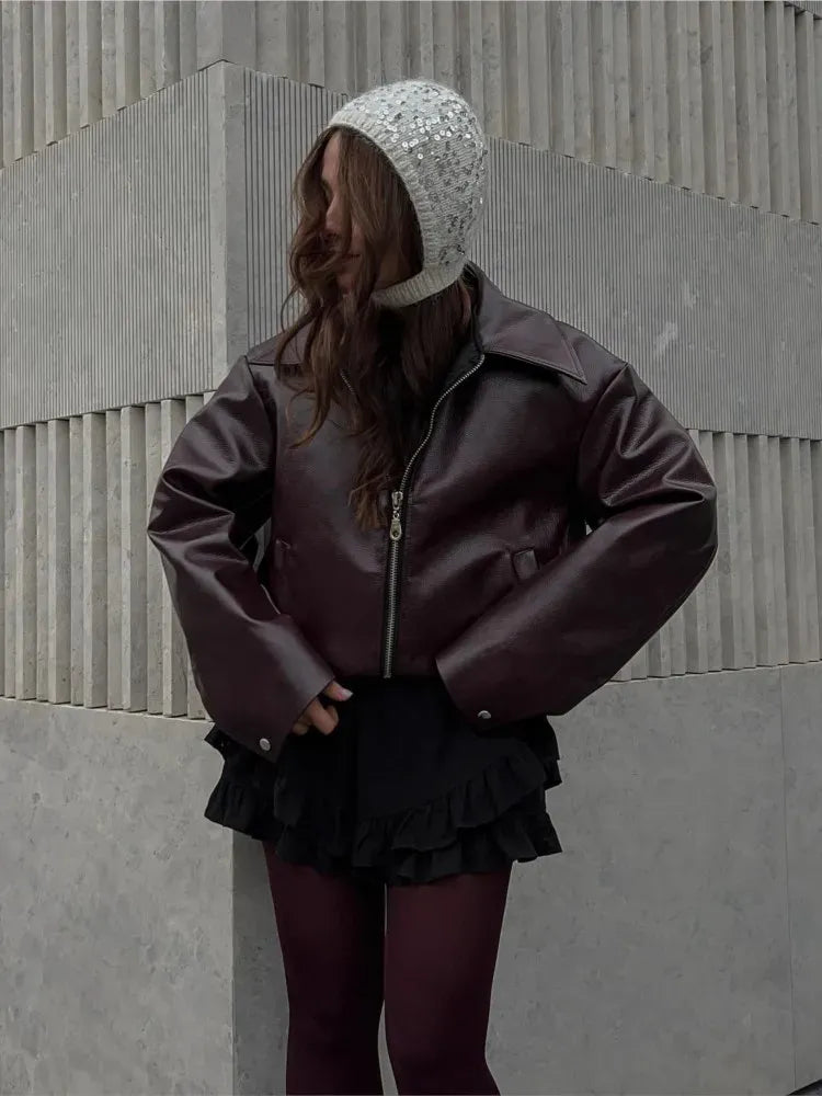 Jaqueta de Couro Feminina de Inverno EuroPro