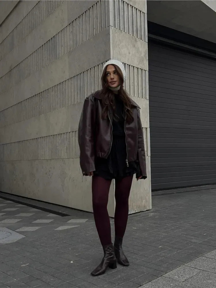 Jaqueta de Couro Feminina de Inverno EuroPro