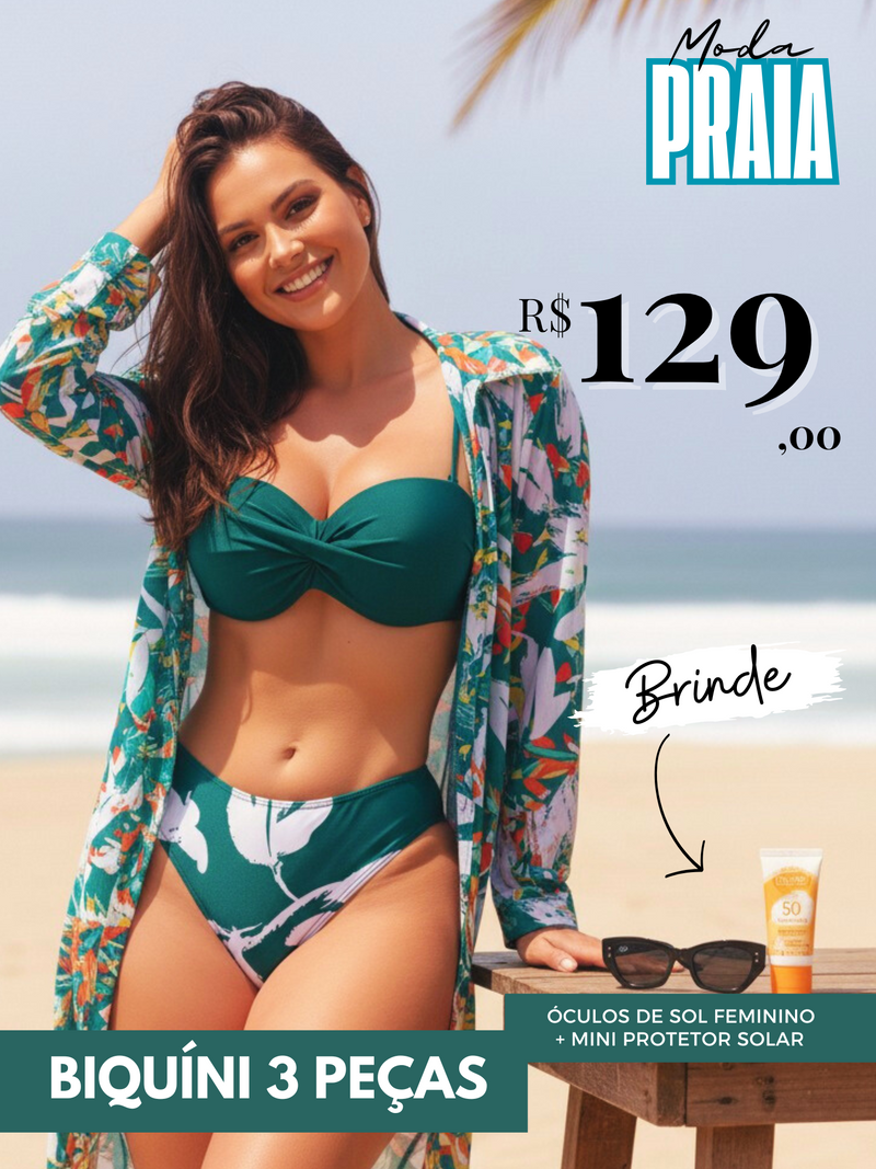 KIT: Conjunto Marília 3 Peças + Óculos de sol + Mini Protetor Solar - Últimas peças