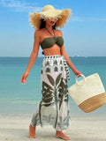 Conjunto de 3 Peças com Estampa Tropical e Saia Longa