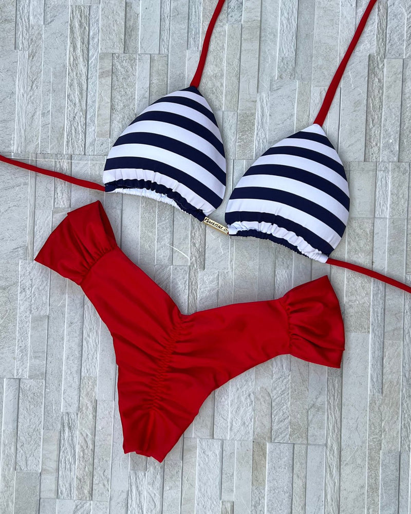 Biquíni Cortininha Vermelho Glow e Calcinha Borboleta Com Empina Bumbum